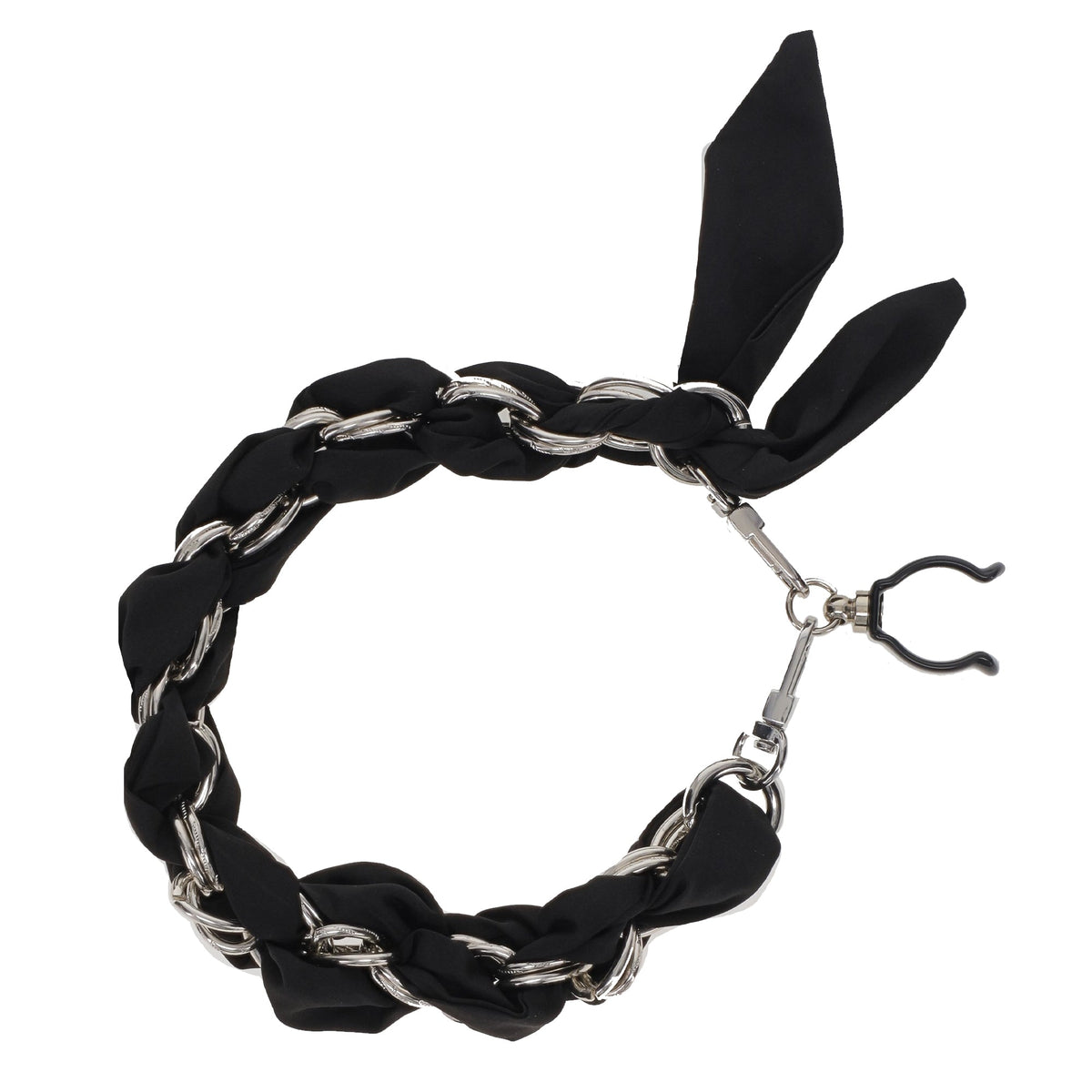 FashionStix Luxury Black Silk Satin scarf with Chain Wrist Strap with Clip Holder Accessories - Tophatter Daily Deals