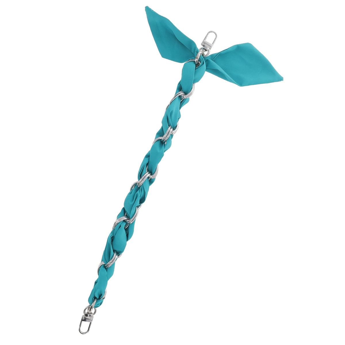 FashionStix Luxury Turquoise Silk Satin scarf with Chain Wrist Strap with Clip Holder Accessories - Tophatter Daily Deals
