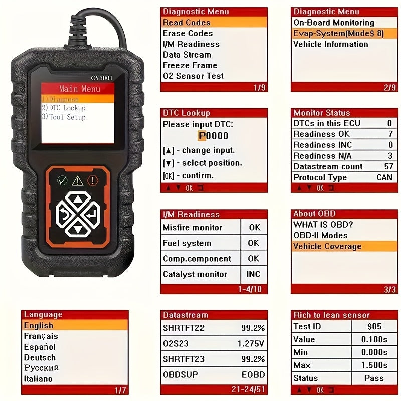 OBD2 Scanner with Colour Screen - Read and Clear Codes, Live Data and I/M Readiness Automotive - Tophatter Daily Deals