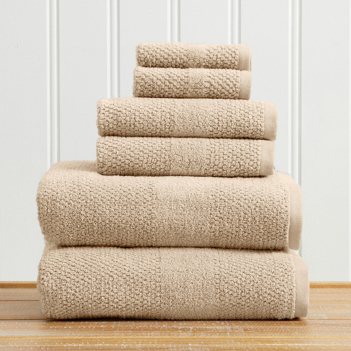 100% Cotton Woven Texture Bath Towel Set - Marbella Collection 6 Piece Set Sandstone Bath - Tophatter Daily Deals
