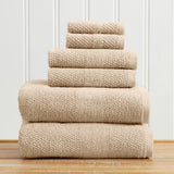 100% Cotton Woven Texture Bath Towel Set - Marbella Collection 6 Piece Set Sandstone Bath - Tophatter Daily Deals