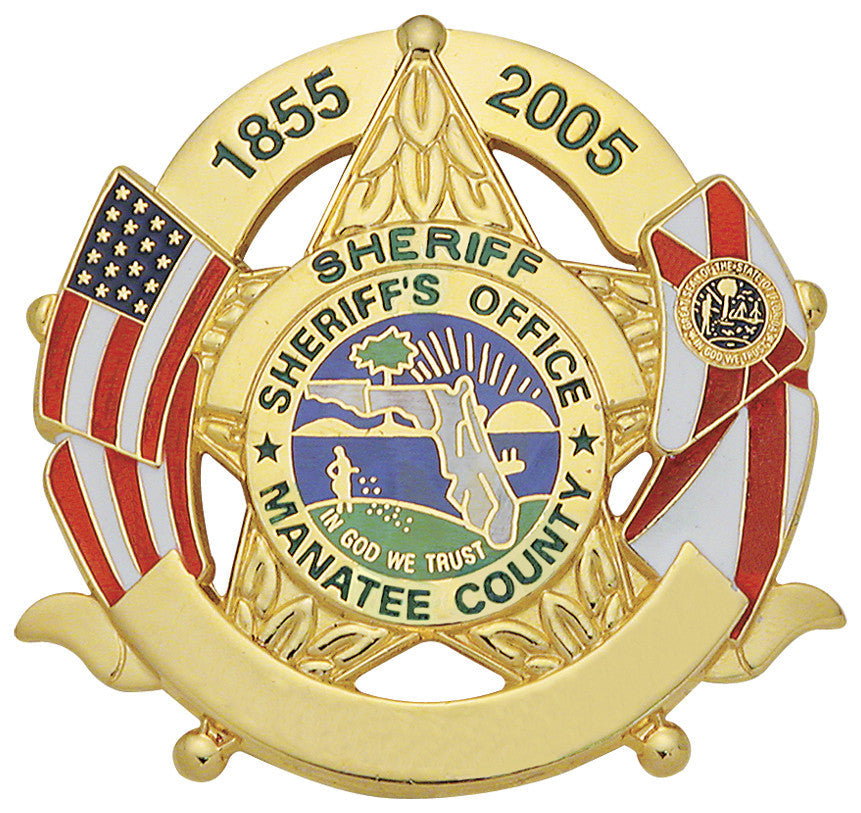 S610 - Custom Engraved Badge - Tophatter's Weapons'N'Deals Circular 5 Point Stars - Tophatter Daily Deals