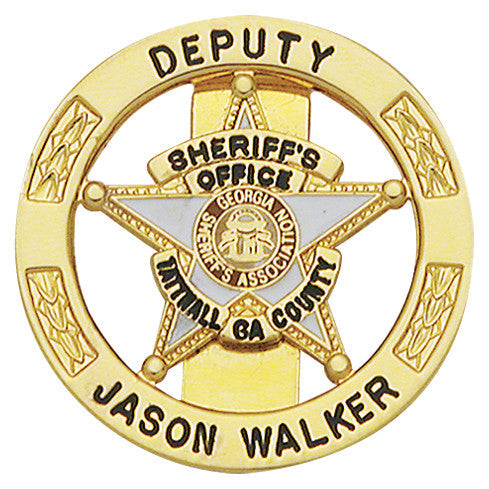 S622 - Custom Engraved Badge - Tophatter's Weapons'N'Deals Circular 5 Point Stars - Tophatter Daily Deals