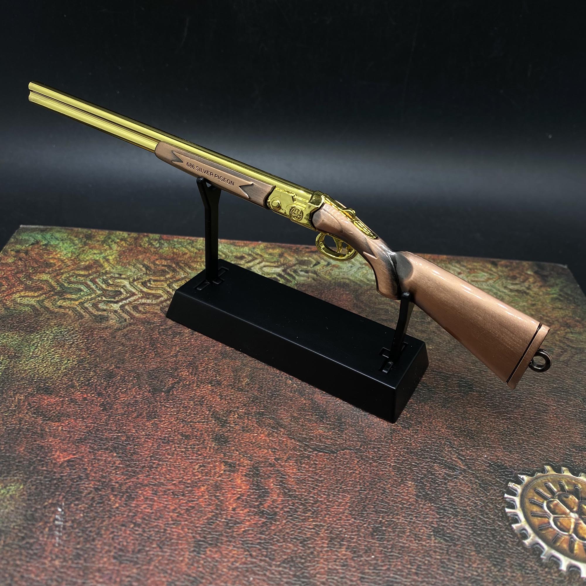 Miniature Metal S686 Double Barrel Shotgun 17CM/6.7" With Metal Stand - Tophatter Daily Deals