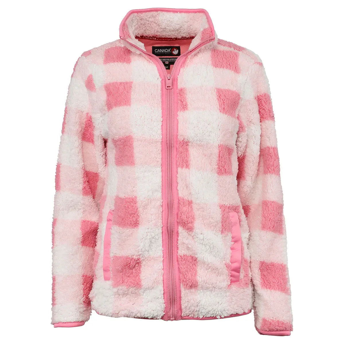 Canada Weather Gear Women's Full Zip Printed Sherpa Jacket BL Pink White B Full Zip - Tophatter Daily Deals