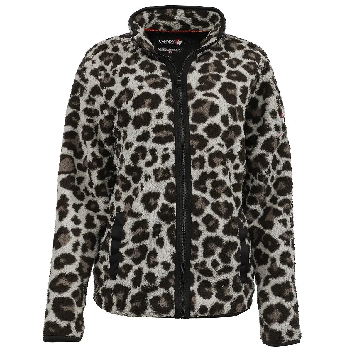 Canada Weather Gear Women's Full Zip Printed Sherpa Jacket Black Grey Cheetah Full Zip - Tophatter Daily Deals