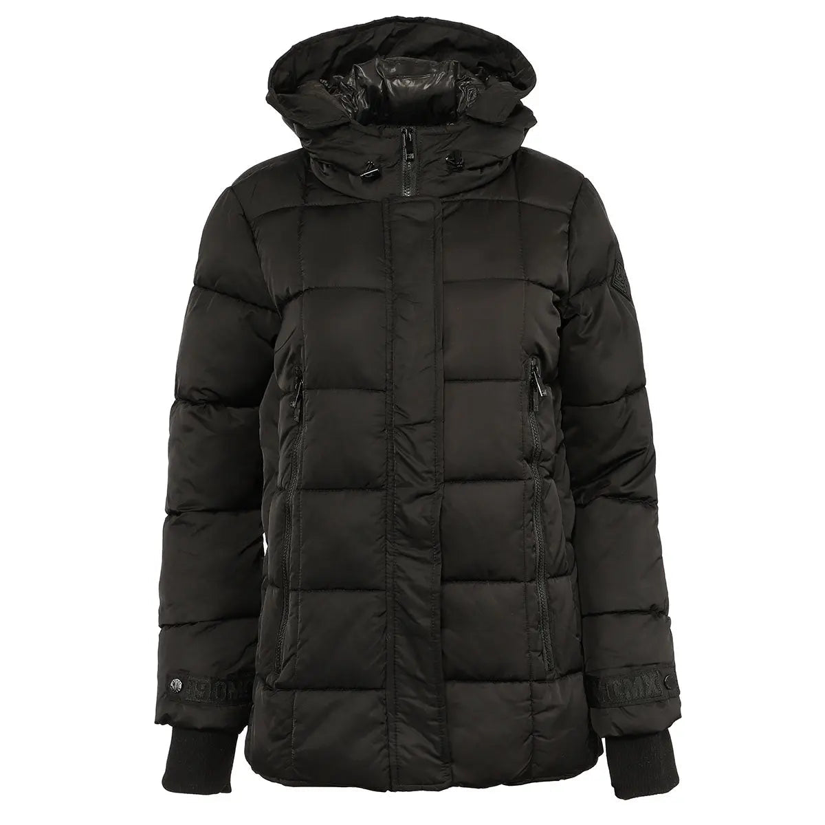 Steve Madden Women's Hooded Puffer Jacket Black Puffer - Tophatter Daily Deals
