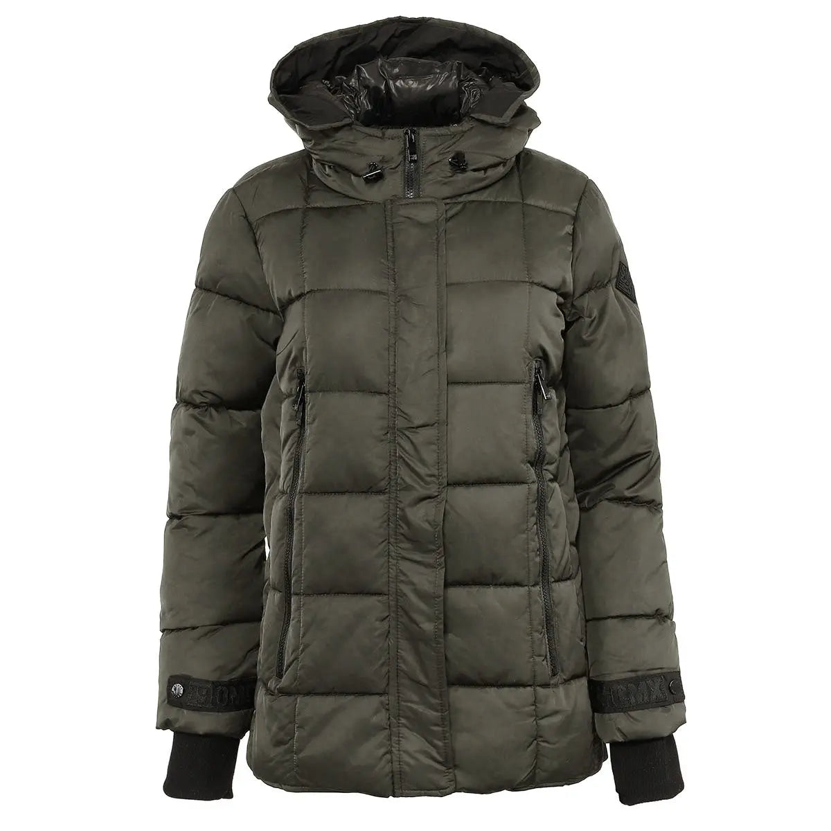 Steve Madden Women's Hooded Puffer Jacket Olive Puffer - Tophatter Daily Deals