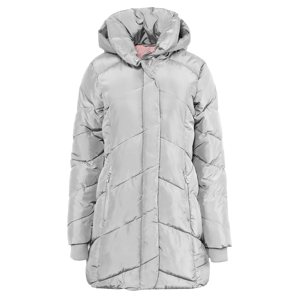Steve Madden Women's Chevron Jacket Ice Grey Puffer - Tophatter Daily Deals