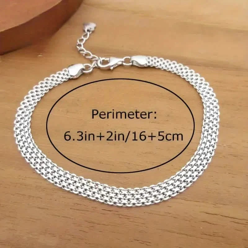 S925 Sterling Silver Chain Bracelet, Sparkling Mesh Embossing Pattern Jewelry Bracelets - Tophatter Daily Deals