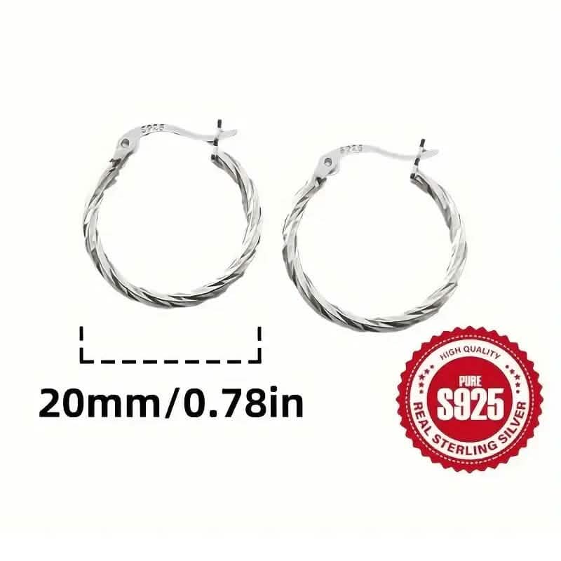 S925 Sterling Silver Geometric Twist Circle Hoop Earrings Earrings - Tophatter Daily Deals