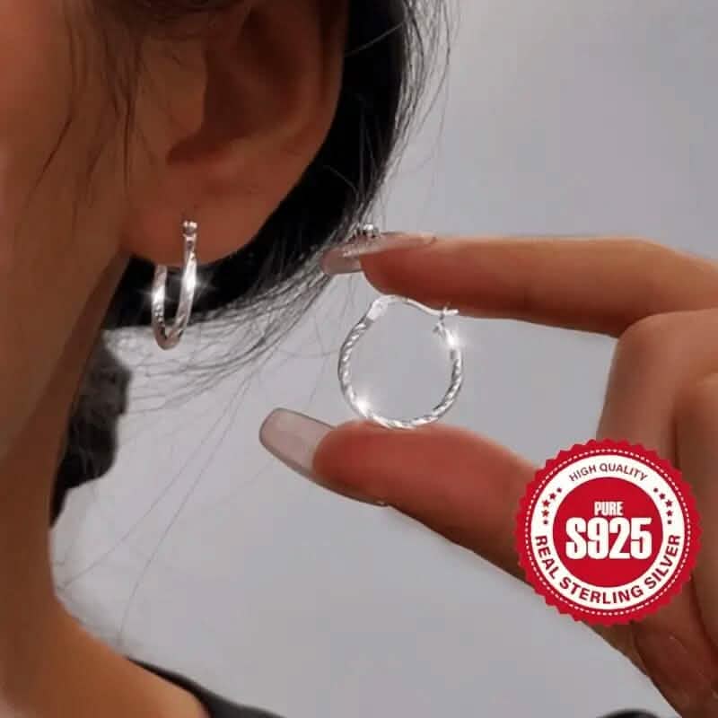 S925 Sterling Silver Geometric Twist Circle Hoop Earrings Earrings - Tophatter Daily Deals