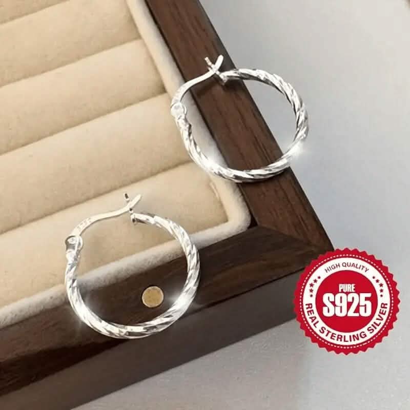 S925 Sterling Silver Geometric Twist Circle Hoop Earrings Earrings - Tophatter Daily Deals