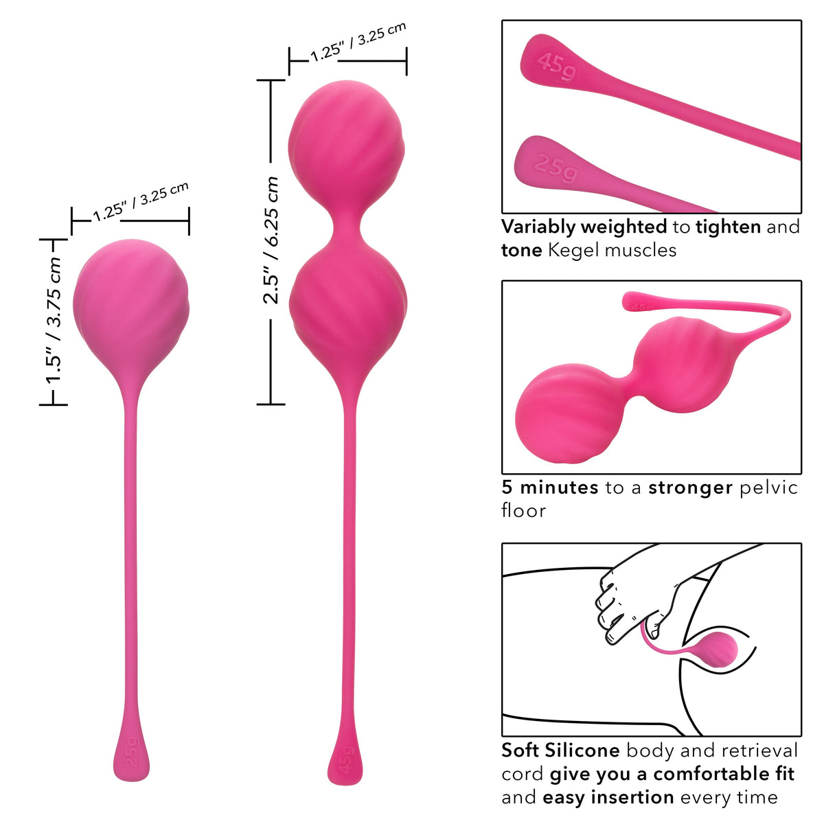 Cal Exotics Kegel Training 2-Piece Set Pink Silicone Weights 25g and 45g for Pelvic Floor Strengthening > Sex Toys For Ladies > Kegel Exercise - Tophatter Daily Deals