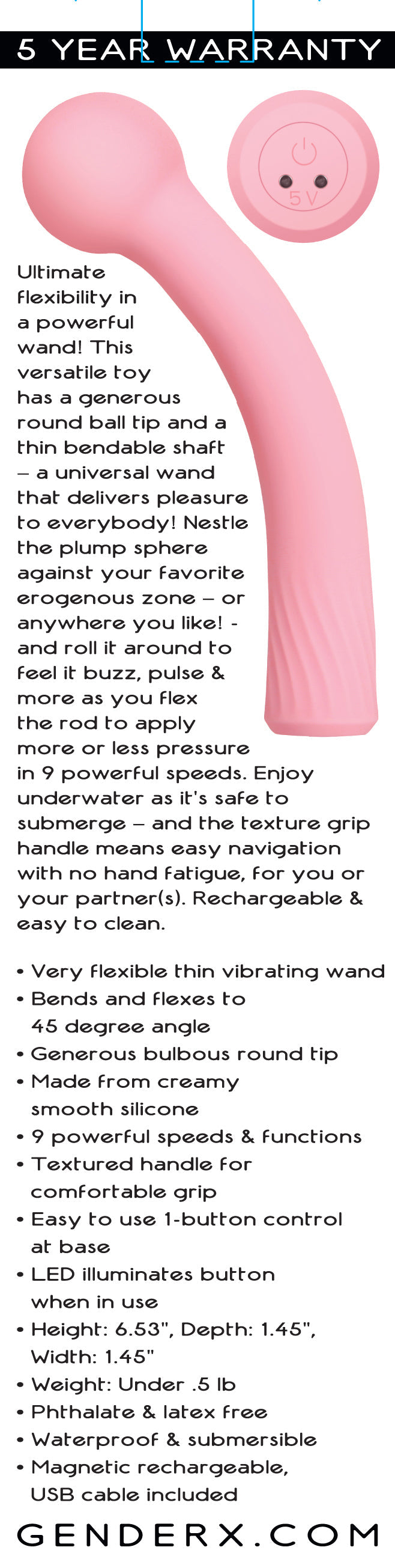 Gender X Flexi Wand – USB Rechargeable 16.6 cm Vibrator > Vibrators > Standard Vibrators - Tophatter Daily Deals