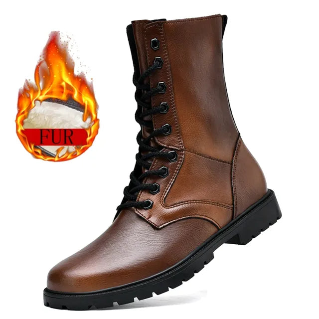 Safety Trekking Leather Riding Moto Shoes Brown-fur Boots - Tophatter Daily Deals