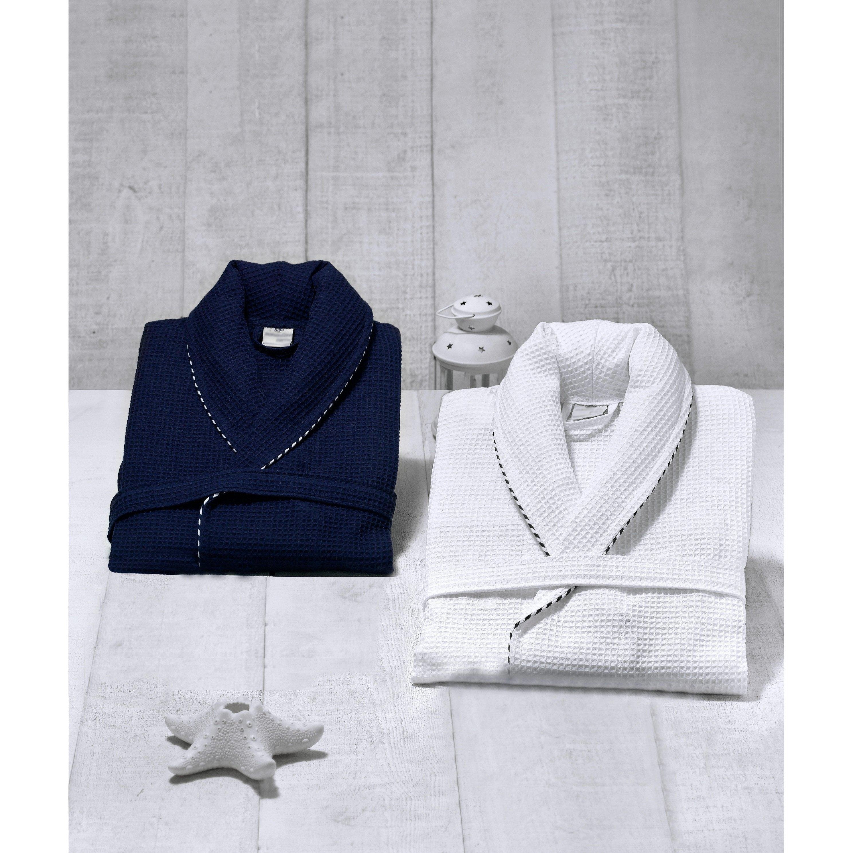 Classic Turkish Cotton Nautical Sailor Waffle Unisex Bathrobes Robes - Tophatter Daily Deals
