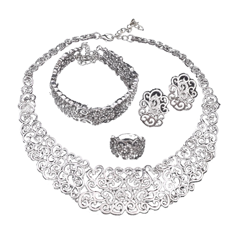 Jewelry Set Necklace Earrings Ring Bracelet (Silver) Apparel & Accessories > Jewelry > Jewelry Sets - Tophatter Daily Deals