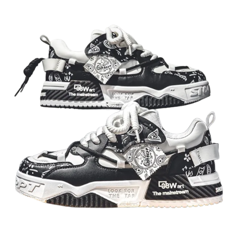 Men's Graffiti Patchwork Skateboard Sneakers (Black) Apparel & Accessories > Shoes > Sneakers - Tophatter Daily Deals