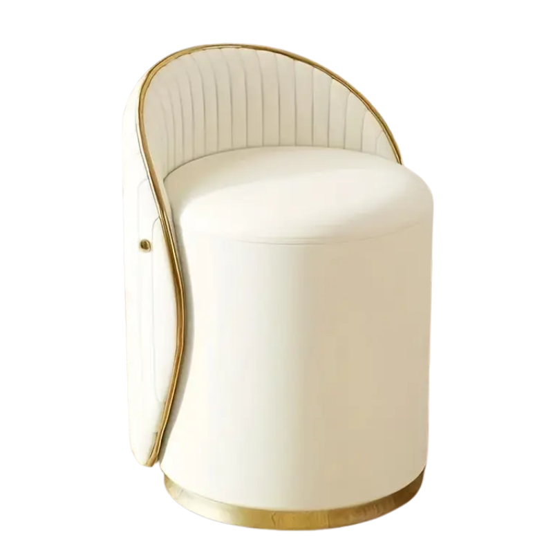 Vanity Stool Swivel Beige High Backrest Round Seat Folding Chairs & Stools - Tophatter Daily Deals