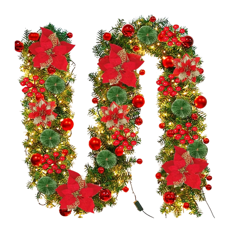 Lighted Christmas Wreath with Red Poinsettia Christmas - Tophatter Daily Deals