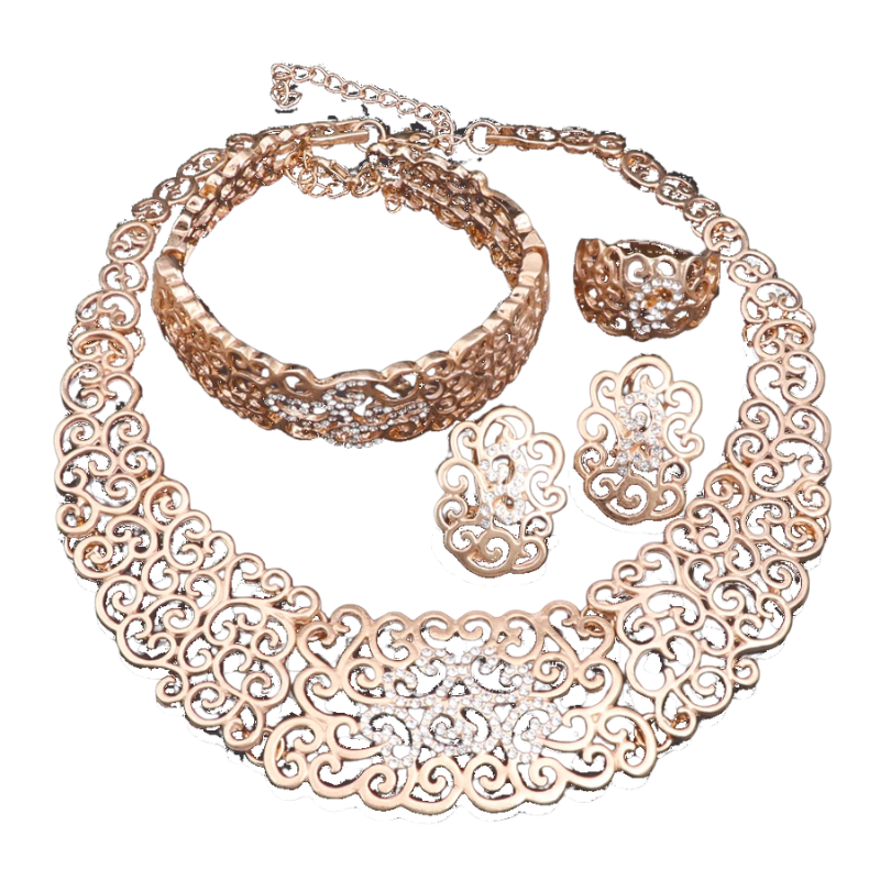 Jewelry Set Necklace Earrings Ring Bracelet (Gold) Apparel & Accessories > Jewelry > Jewelry Sets - Tophatter Daily Deals
