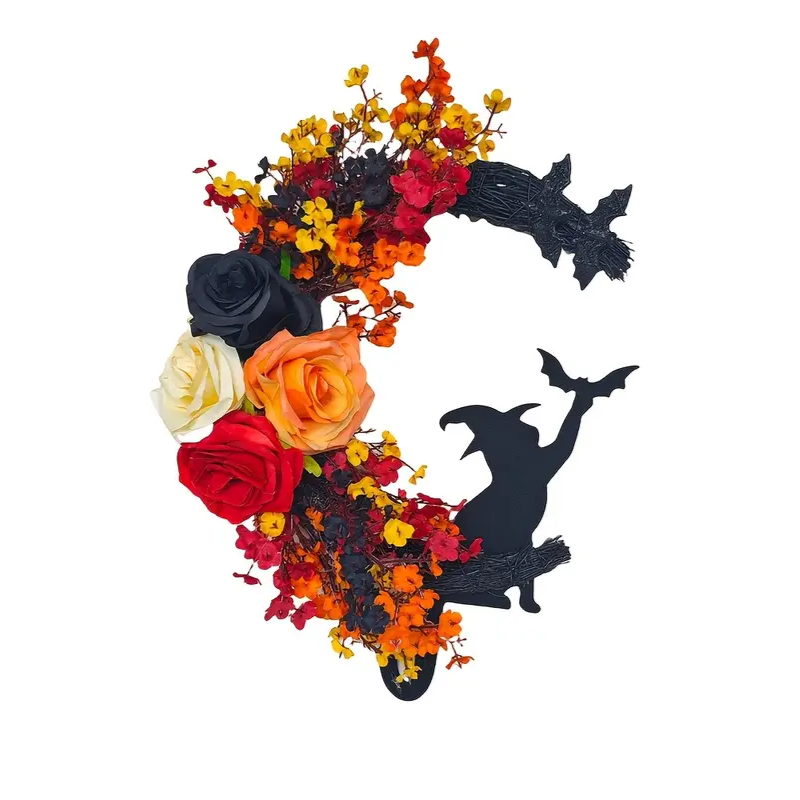 Gothic Halloween Wreath Witch Cat Moon Decor Occasions > Christmas > Christmas Wreaths & Garlands - Tophatter Daily Deals