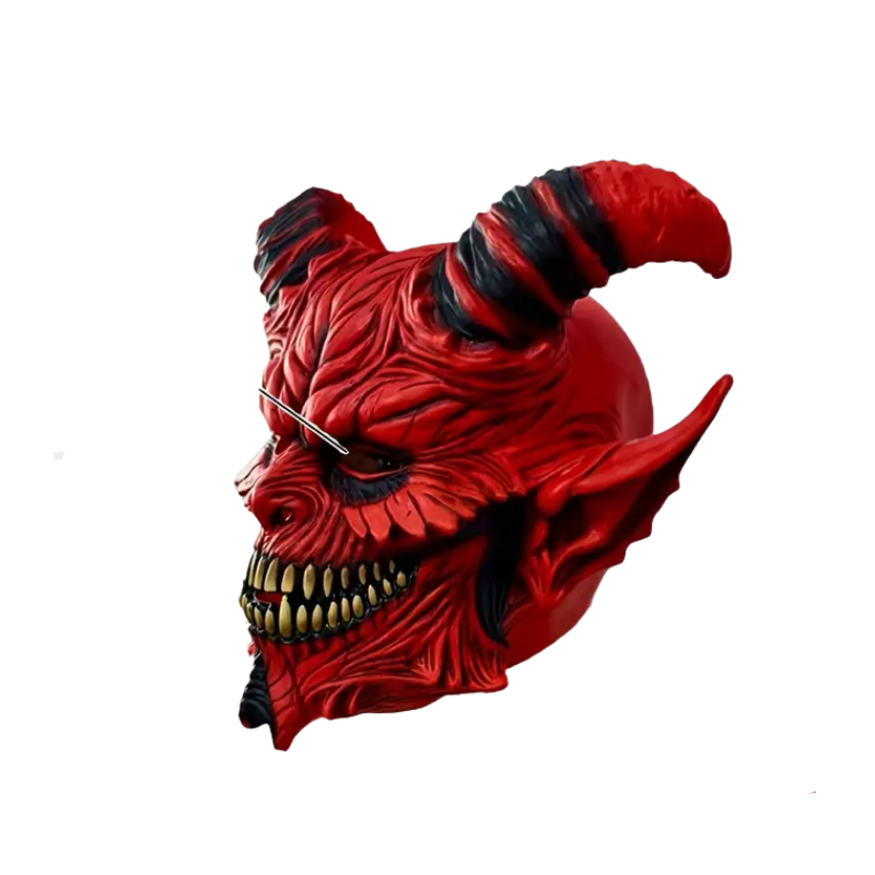 Demon Horror Mask Latex Headgear Red with Horns Halloween - Tophatter Daily Deals
