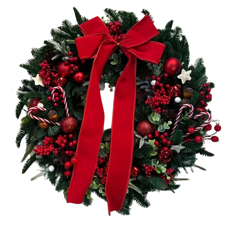 Artificial Christmas Wreath with Red Bow Christmas - Tophatter Daily Deals