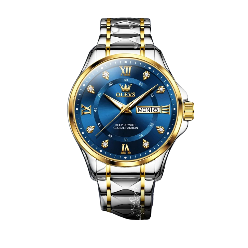 Quartz Couple Watch Stainless Steel Waterproof Pair (Gold Blue Men) Apparel & Accessories > Jewelry > Watches - Tophatter Daily Deals