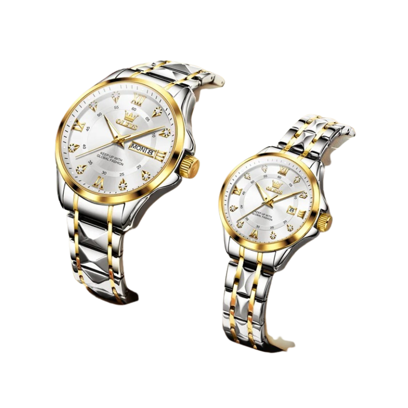 Quartz Couple Watch Stainless Steel Waterproof Pair (Gold White ) Apparel & Accessories > Jewelry > Watches - Tophatter Daily Deals