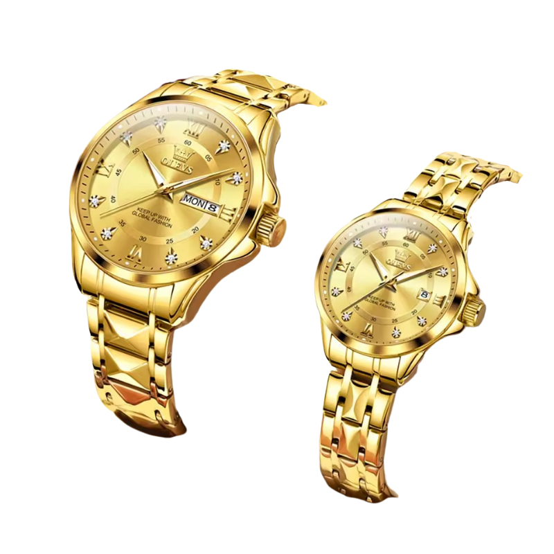 Quartz Couple Watch Stainless Steel Waterproof Pair (All Gold) Apparel & Accessories > Jewelry > Watches - Tophatter Daily Deals