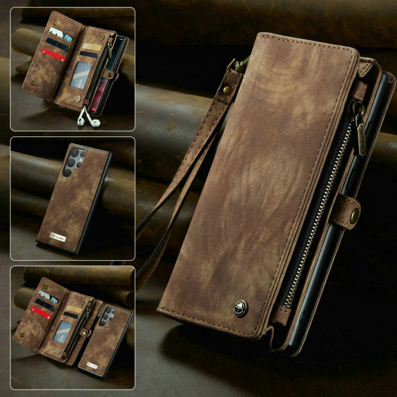 Case For Samsung Leather Zipper Phone Wallet For Galaxy Brown Samsung Cases - Tophatter Daily Deals