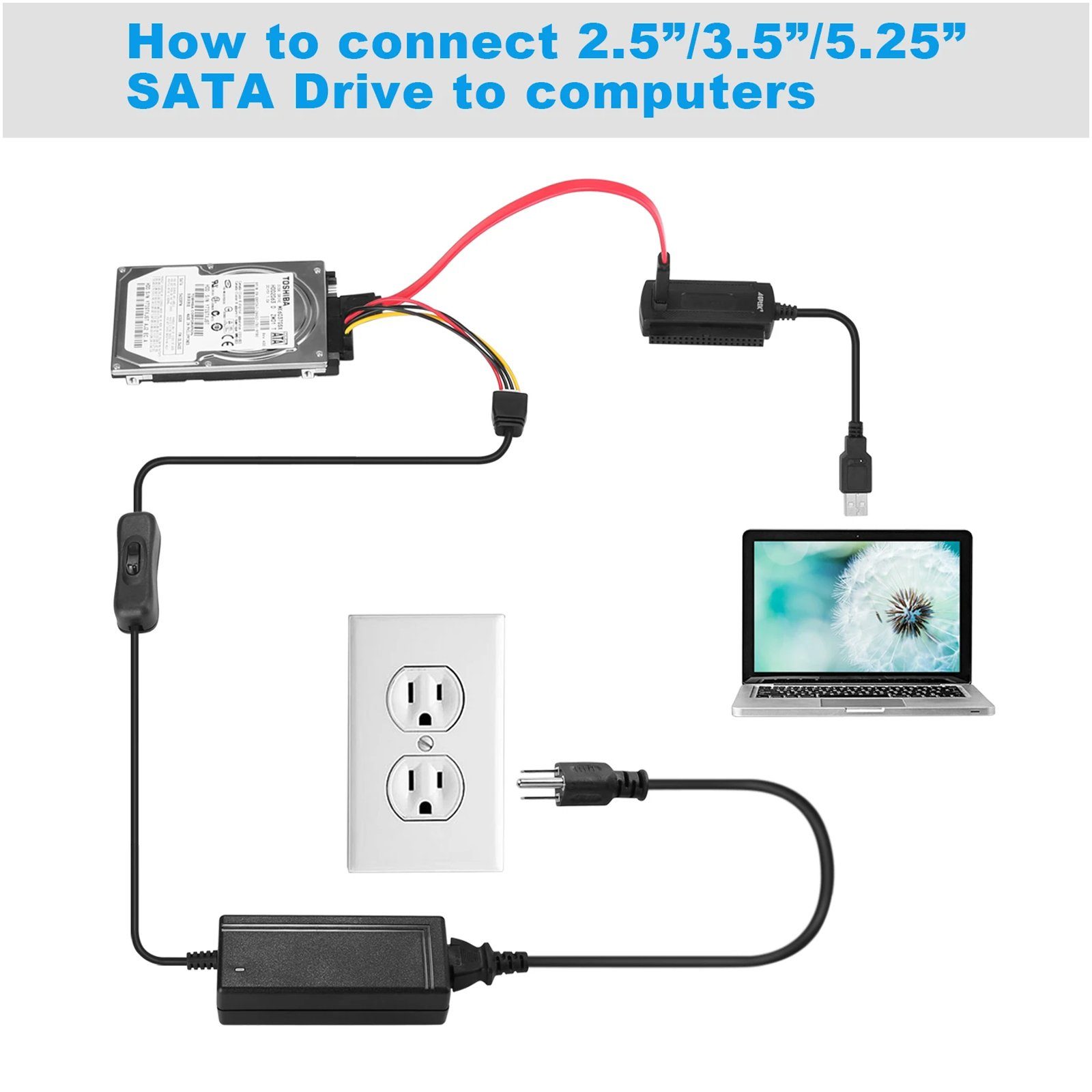 SATA PATA IDE to USB 2.0 Adapter Converter Cable For 2.5" 3.5" Hard Drive Disk Adapter Converter Cable - Tophatter Daily Deals