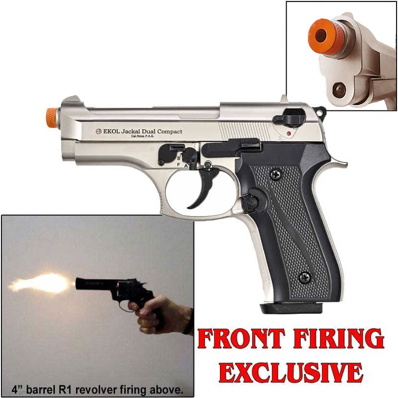EKOL Jackal Dual Compact Satin - Full Auto 9mm Front Firing Blank Gun ...