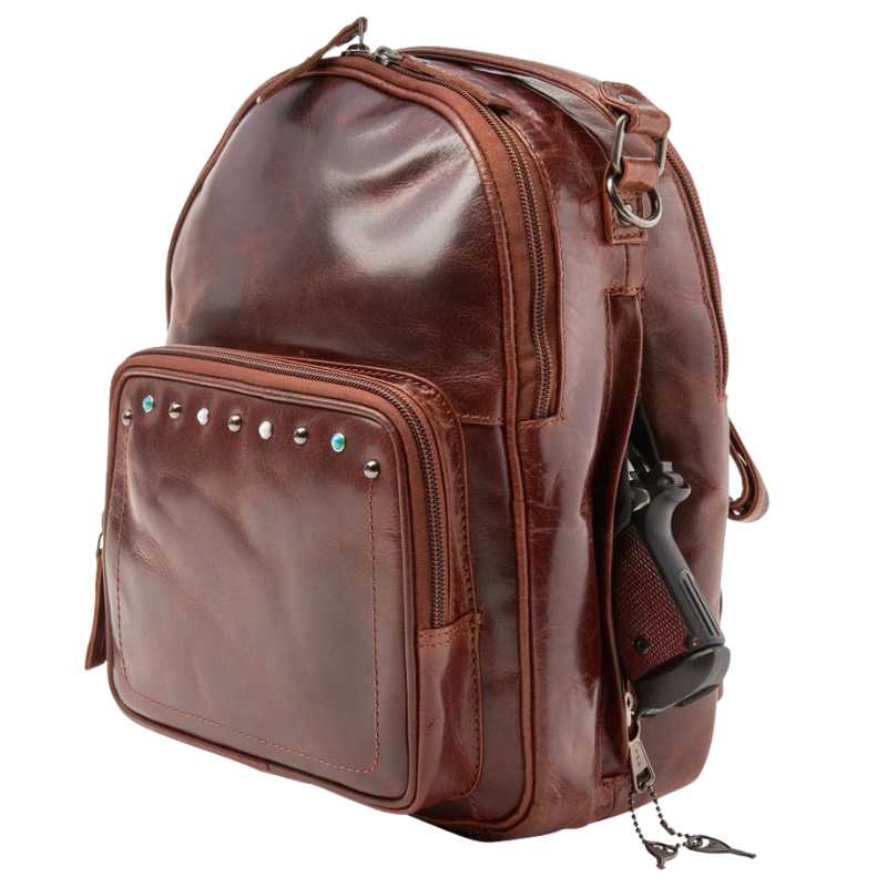 Concealed Carry Sawyer Leather Backpack Cognac Handgun Purses - Tophatter Daily Deals