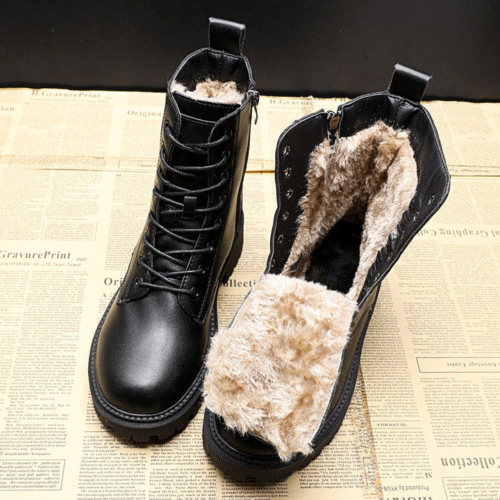 Non-Slip Cozy Women's Combat Boots - Lace-Up, Faux Fur - Tophatter Daily Deals