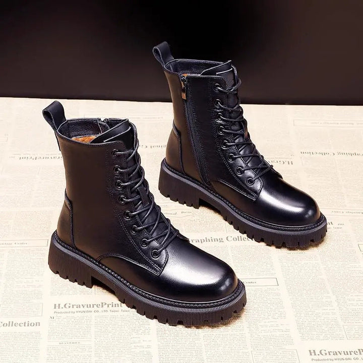 Non-Slip Cozy Women's Combat Boots - Lace-Up, Faux Fur - Tophatter Daily Deals
