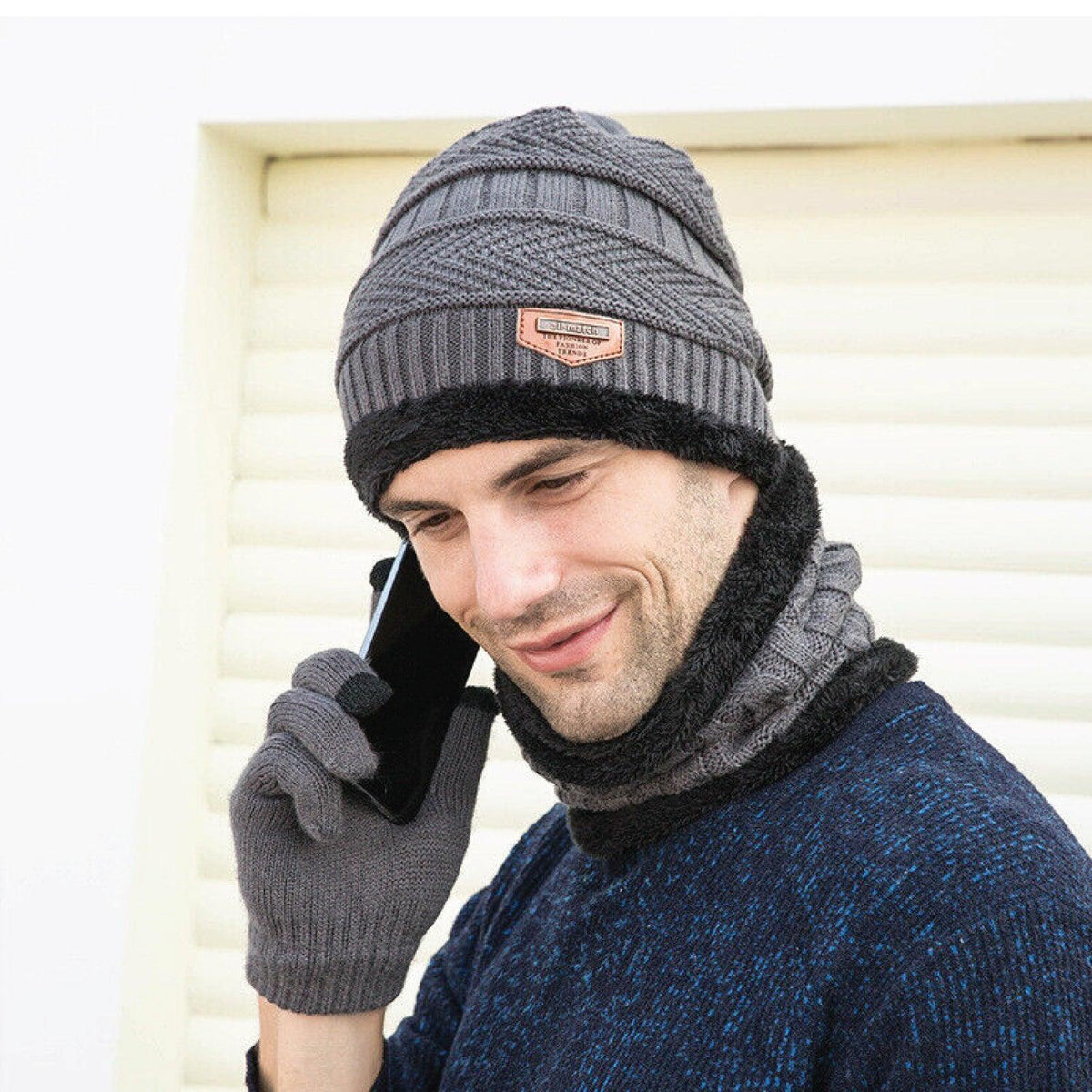 Hat Scarf and Gloves Set - 3pcs Mens Winter Thermal Beanie Knit Hat Glove Neck Scarf Set Men Ski Snow Caps Gray Winter Warm - Tophatter Daily Deals