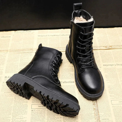 Non-Slip Cozy Women's Combat Boots - Lace-Up, Faux Fur - Tophatter Daily Deals