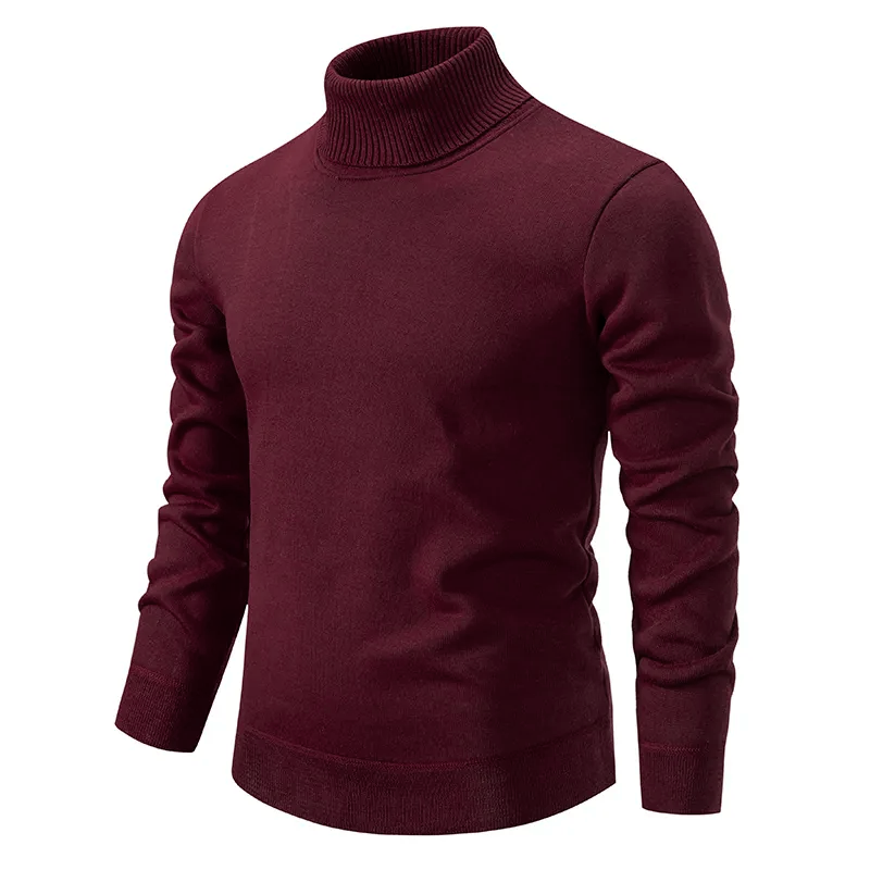Warm Men’s Turtleneck Sweater - Slim Fit, Wool, Winter Bordeaux red - Tophatter Daily Deals