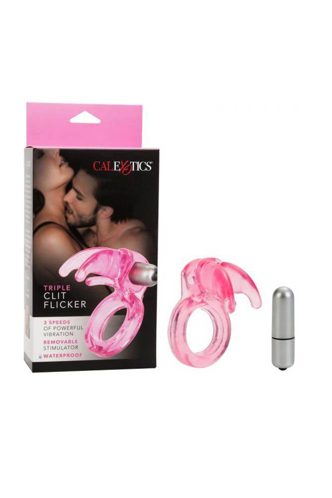 Cal Exotics - Couples Enhancer - Triple Clit Flicker Cock Ring - Pink Sex Toy - Tophatter Daily Deals