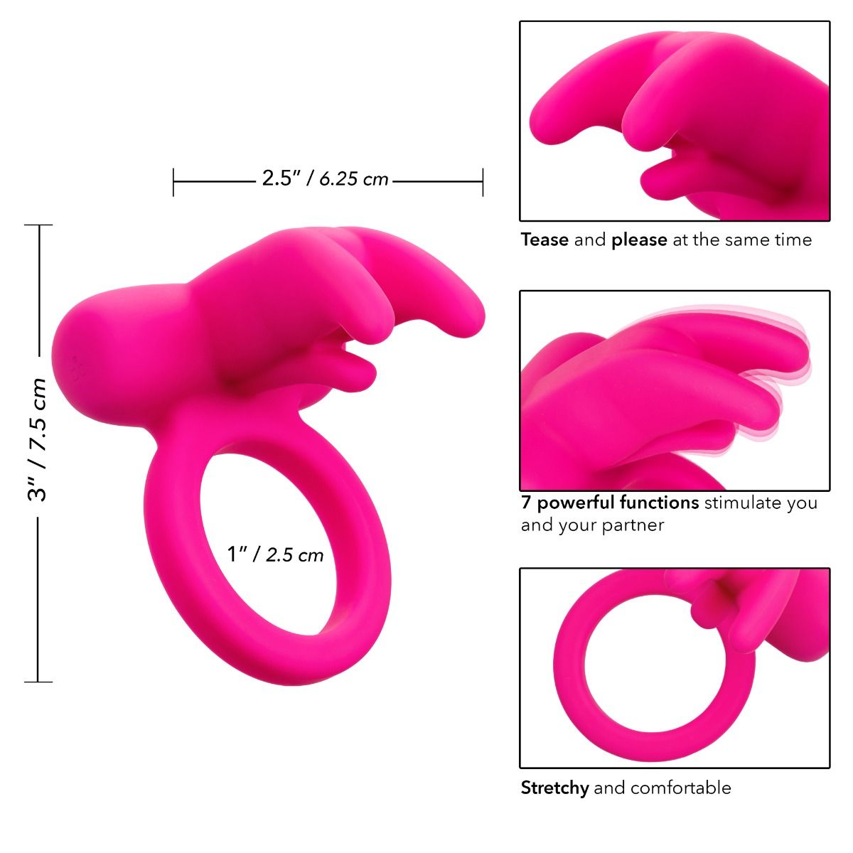 Triple Clit Flicker Vibrating Penis Ring in Pink Vibrating Cock Ring - Tophatter Daily Deals