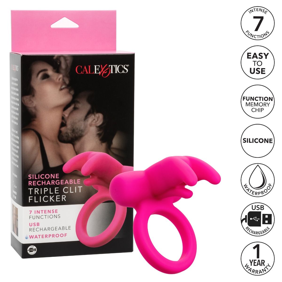 Triple Clit Flicker Vibrating Penis Ring in Pink Vibrating Cock Ring - Tophatter Daily Deals