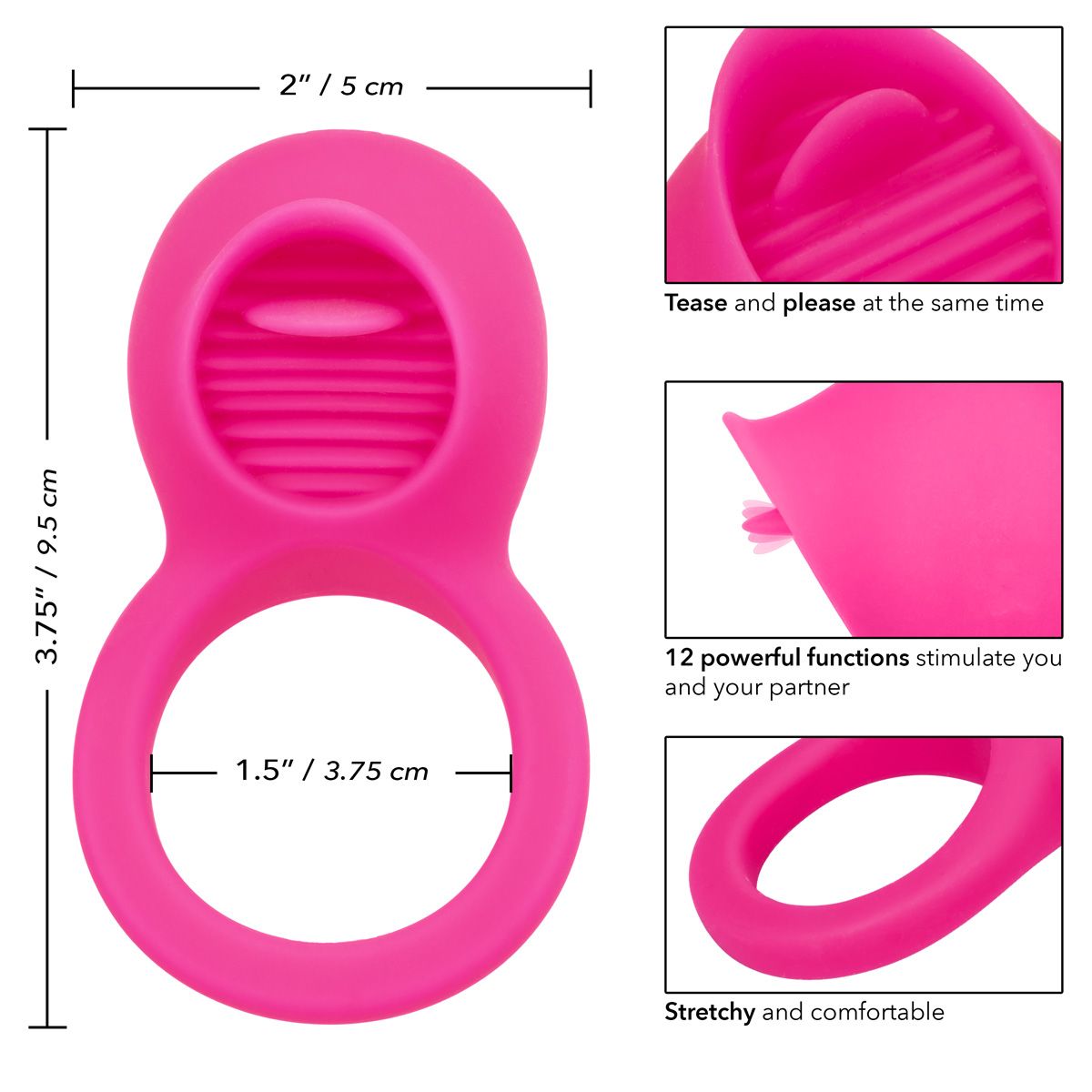 Teasing Tongue Enhancer Vibrating Cock Ring in Pink Vibrating Cock Ring - Tophatter Daily Deals