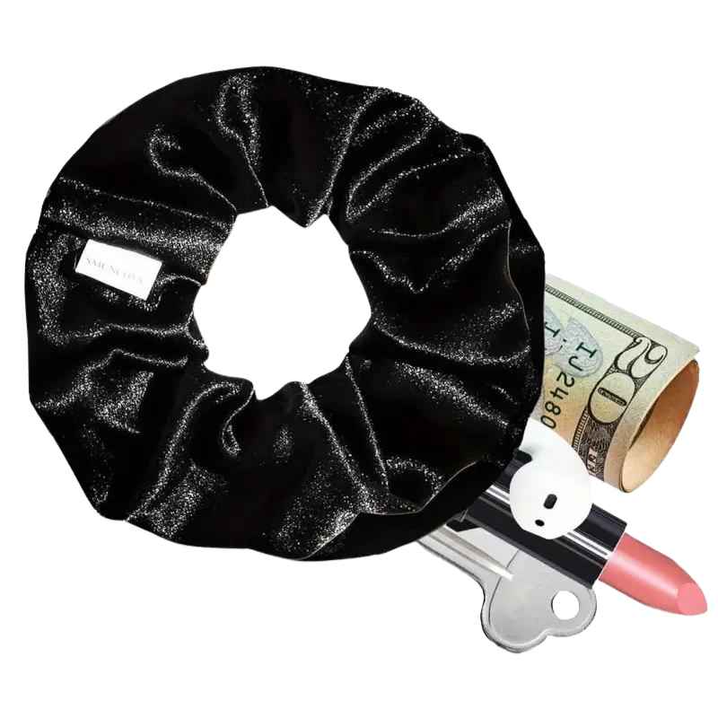 Hidden Zipper Pocket Scrunchie Hair Accessory Black Diversion Safes - Tophatter Daily Deals