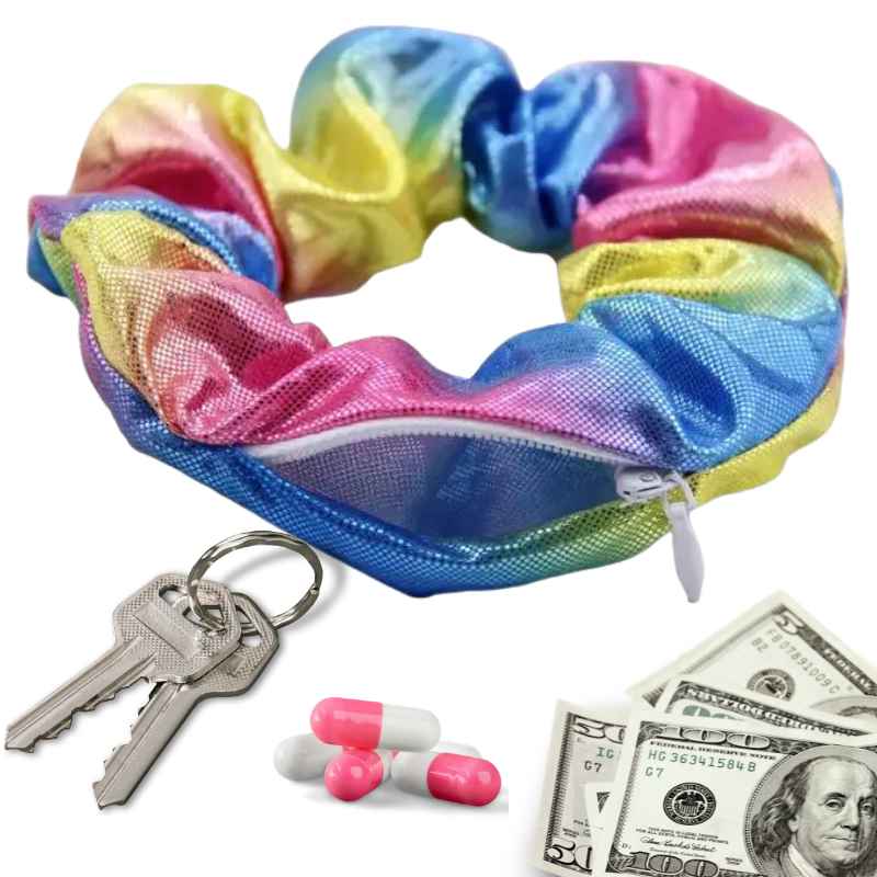 Hidden Zipper Pocket Scrunchie Hair Accessory Rainbow Diversion Safes - Tophatter Daily Deals