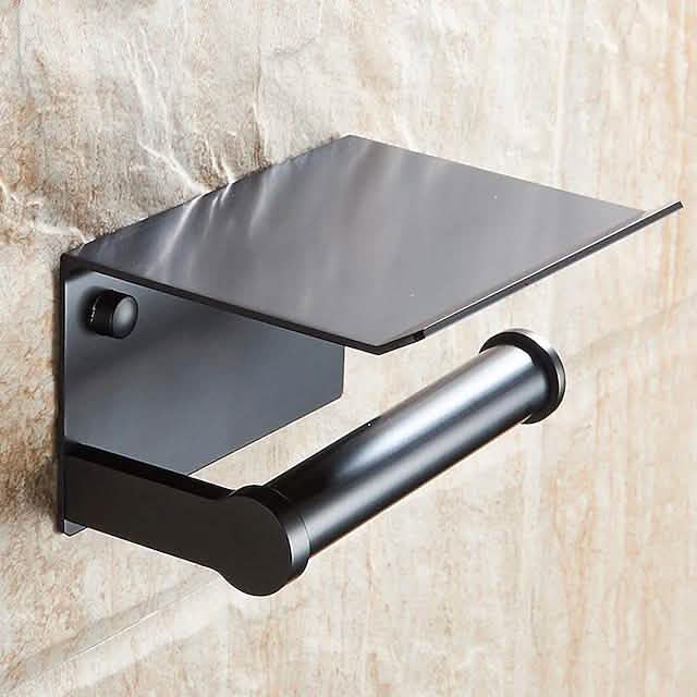 Self-adhesive Toilet Paper Holder With Shelf Black Bath - Tophatter Daily Deals