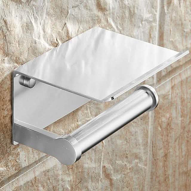 Self-adhesive Toilet Paper Holder With Shelf Silver Bath - Tophatter Daily Deals