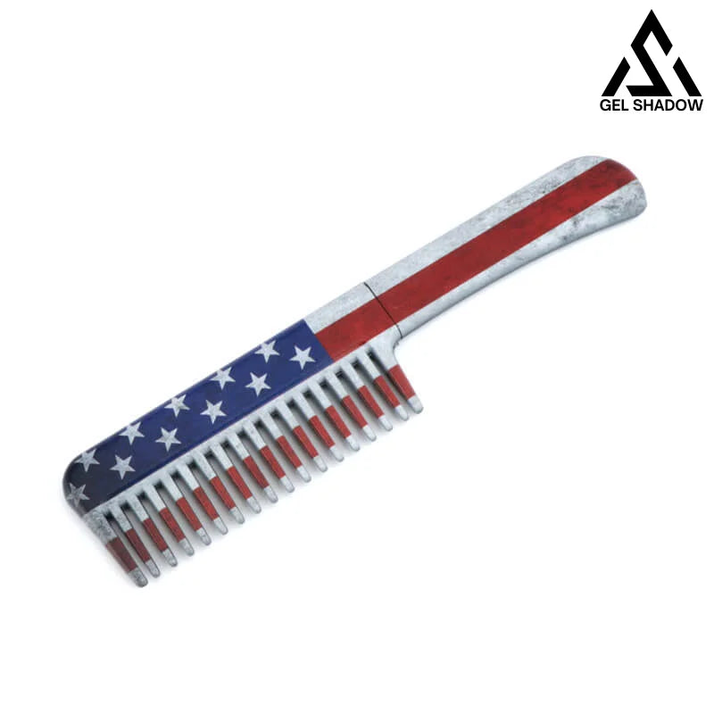 Self Defense Brush Comb With Hidden Sharp Knife-GS84 UsA Flag Square handle Pocket Knives - Tophatter Daily Deals